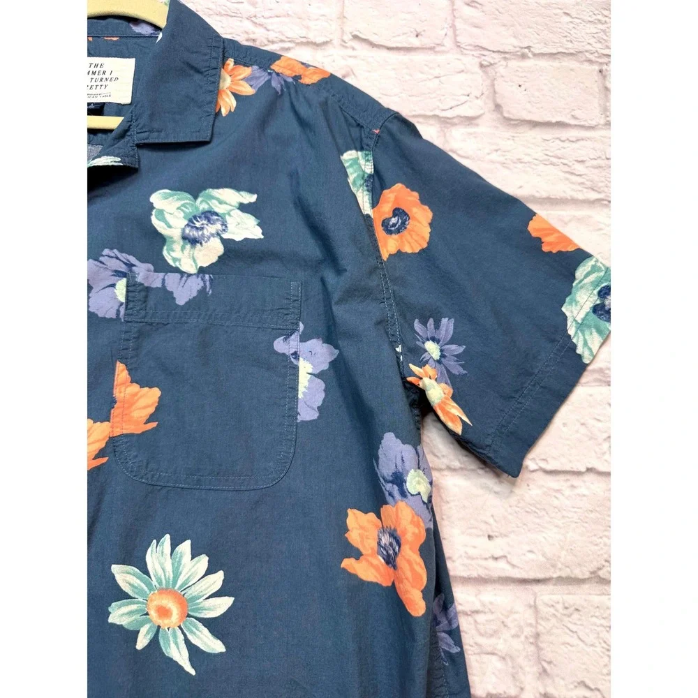 American Eagle Floral Button Down Mens Large Blue Summer I Turned Pretty